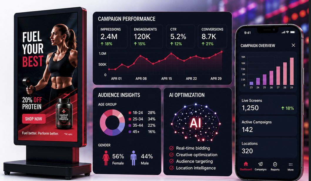 HadsUp Partner Dashboard - desktop, mobile, and digital screen